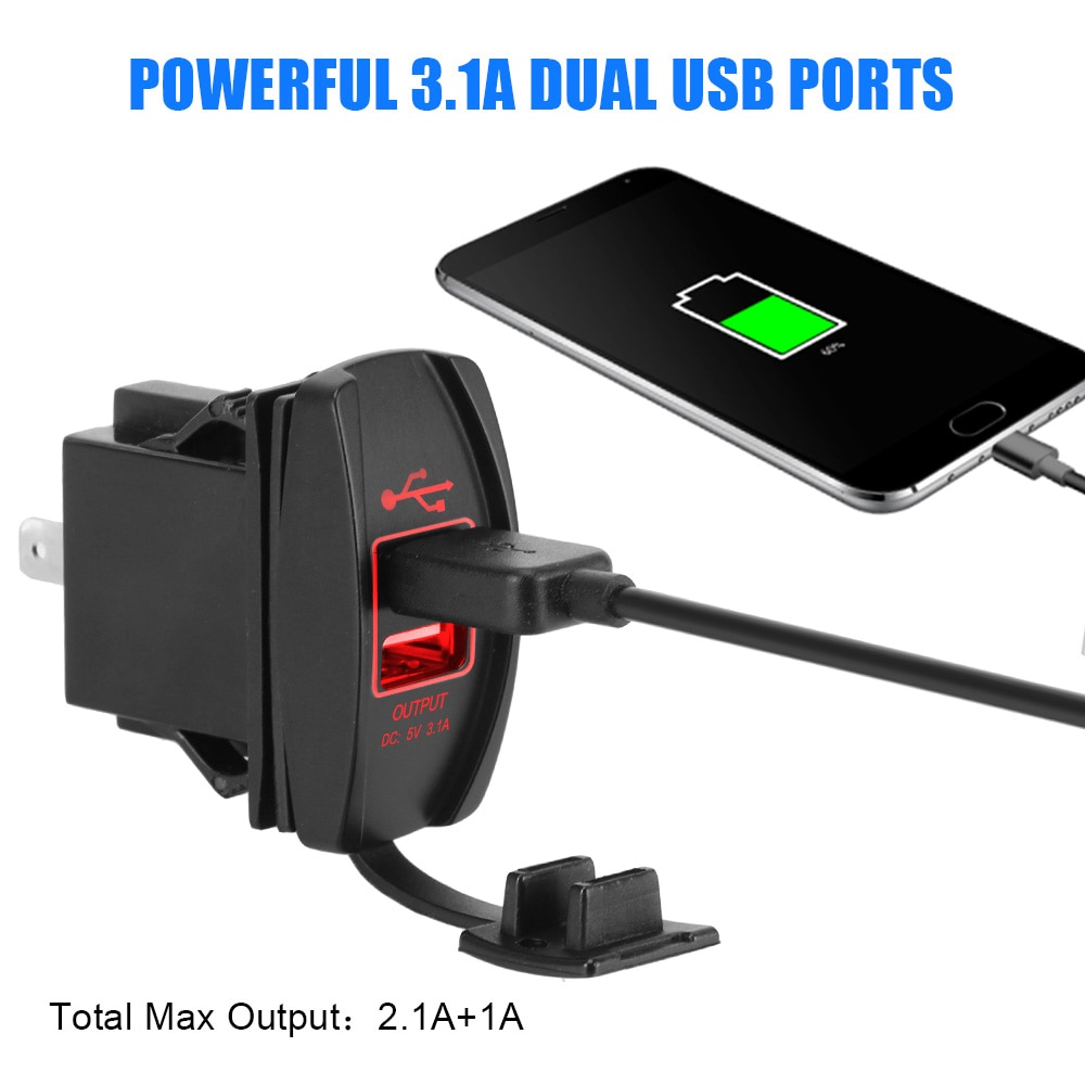 KKMOL USB-stopcontact, 12 V, 66 W auto-oplader, mobiele telefoon, snel opladen, 2 stuks, dual QC3.0, USB en PD3.0, USB C-stopcontact, waterdichte autostroom, snellaadadapter voor auto, camper