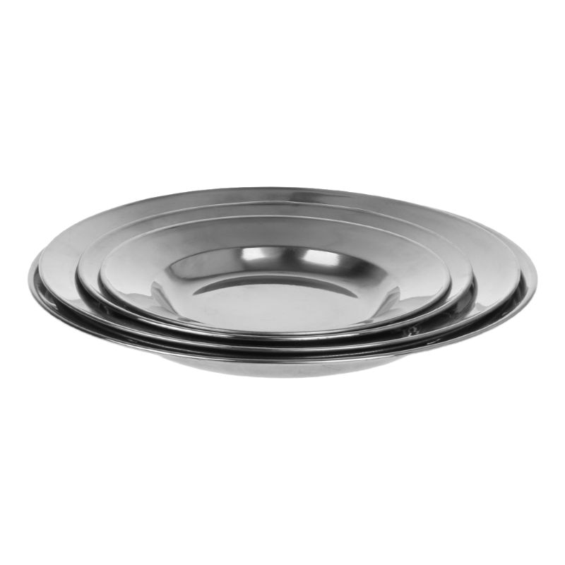 Acier inoxydable rond assiette plat plat récipient alimentaire en plein air Camping pique-nique vaisselle 16-24cm