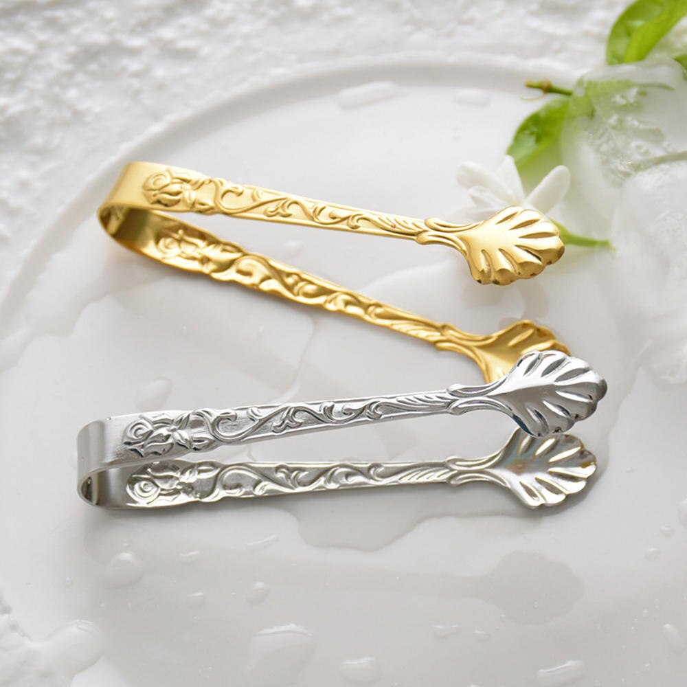 Vintage Rose Relief Rvs Ice Cube Clips Suiker Tang Voedsel Clips Keuken Presenteren Tong Bar