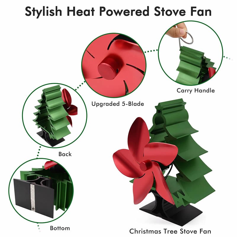 Christmas Tree Shape Five Leaves Fireplace Fan Unpowered Fan for Stove Fans Indoor Wood Stove House Firewood Stoves for Home