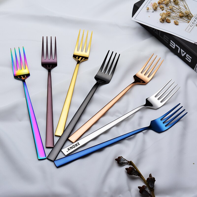 Ironx koreansk middagsgaffel farverig rustfrit stål gafler med lange skafter bestik 8.26 tommer 1 stk.