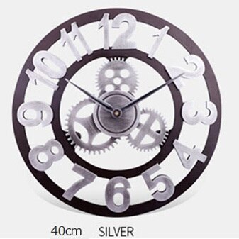 Getriebe retro Wanduhr Große 3D Römische Ziffer Geräuschlos nordisch Riesen Holz Jahrgang Uhren Horloge Wohnzimmer Bar Wohnkultur kunst: Digital Splitter / 40cm