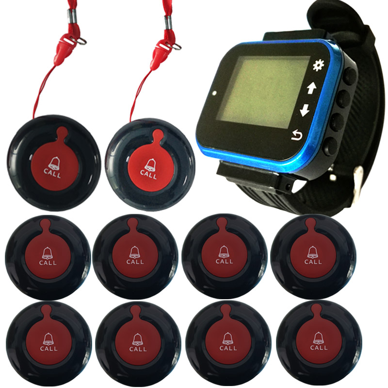 Caregiver Pager Restaurant Service Call Button Calling System 433MHZ Watch Pager for Cafe/Hospital Elder Emergency Alert Call