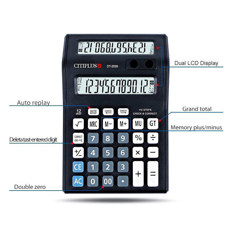 Citiplus Desktop Calculator Dual Display Display 12-digit 112-step Abs Plastic Material Ct Review Function Calculator