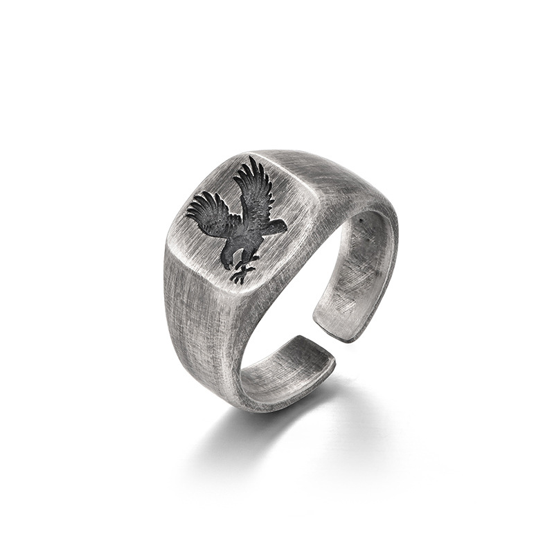 Anello con motivo aquila di personalità Accessori per dito indice maschile Anello in argento sterling 925 alla moda di dimensioni aperte per il regalo del fidanzato