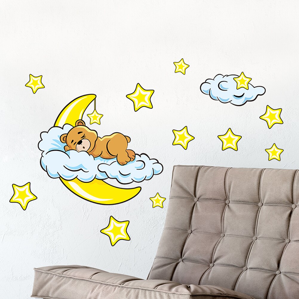 Sød månestjerne bjørn wallsticker børnehave børn baby værelse vinyl mærkat aftagelig sovende bjørn måne stjerner plads vægmaleri børnehave indretning