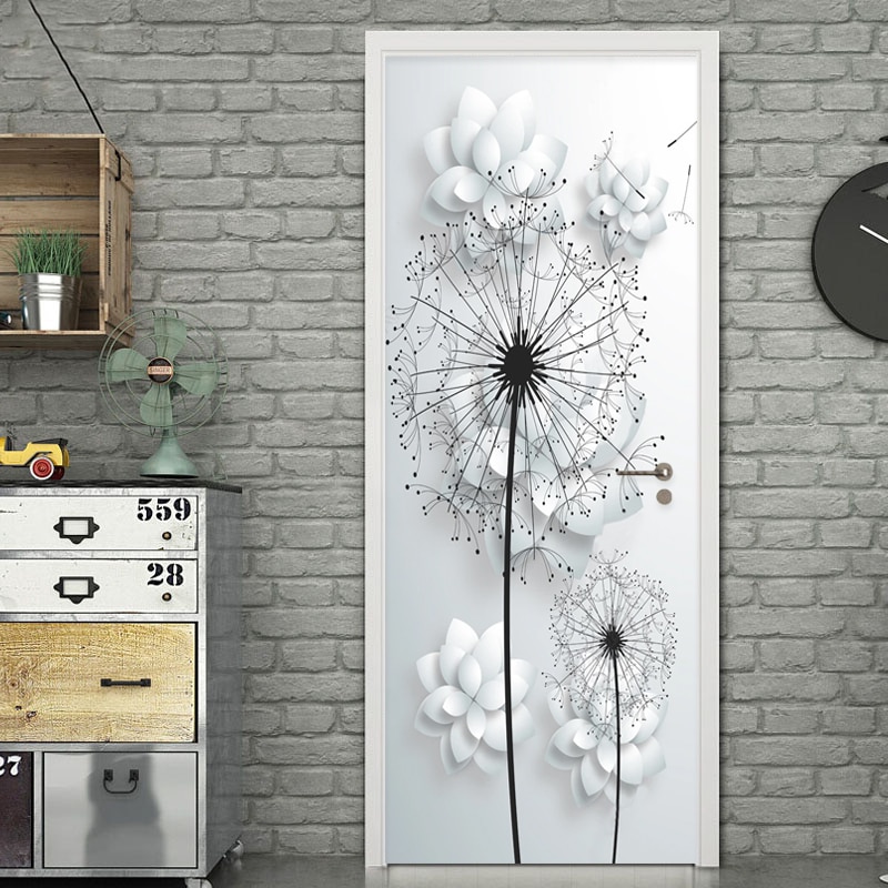 Mural de vinilo 3D con diente de león para puerta, adhesivo de PVC autoadhesivo para decoración del hogar, sala de estar, dormitorio, impermeable, Moderno