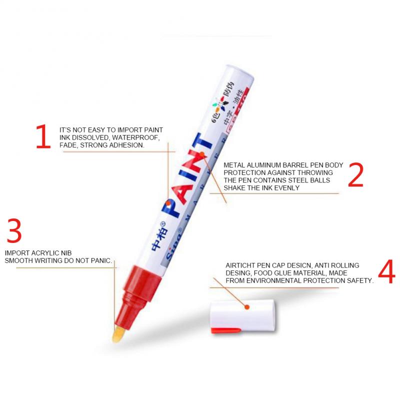 DIY Album Black Card Metal Pen Touch Up Pen Tire Pen Lacquer Oil Pen Auto Rubber Tyre Tread Metal Permanent Paint Marker: red