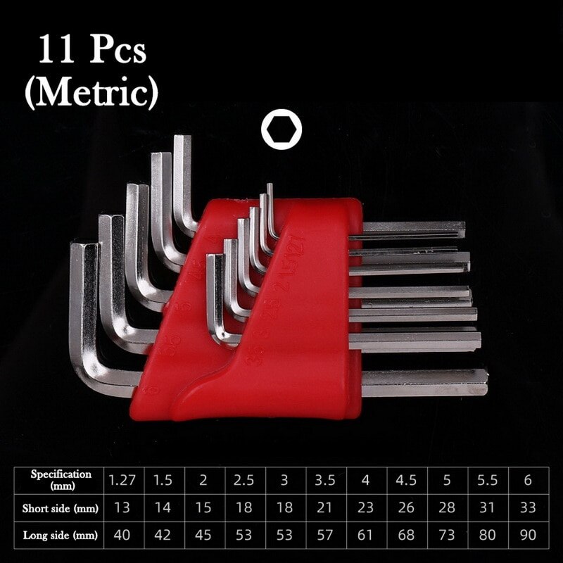 1.27-6MM 5/8/11PCS Allen Wrench Metric Wrench Inch Wrench L Wrench Allen Key Short Arm Tool Set: 11Pcs Metric short