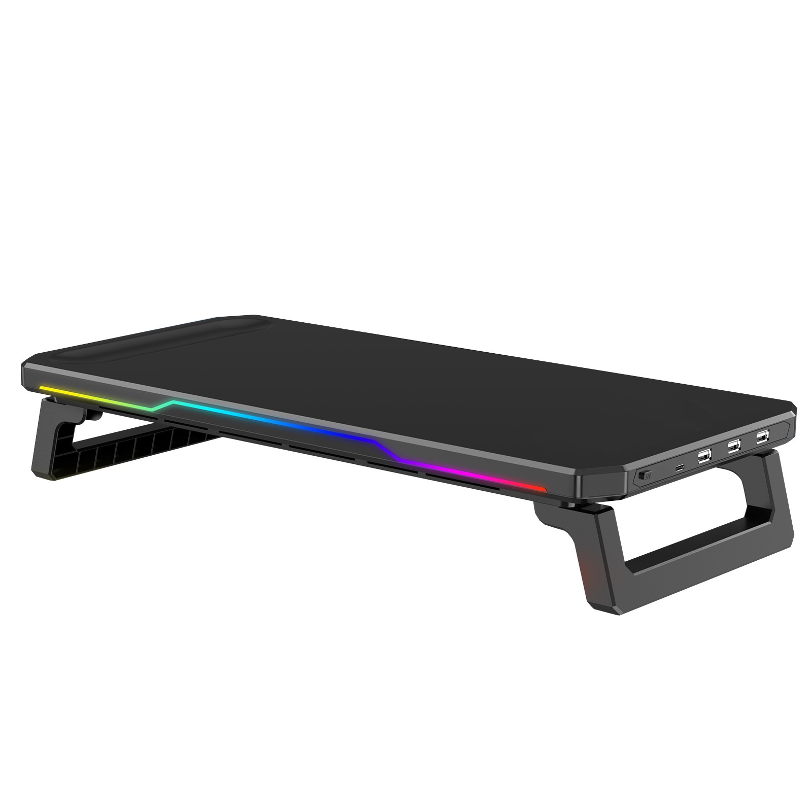 ITLY RGB-monitorstandaard met 3 USB-poorten Gegevensoverdracht Opladen Desktop Organizer voor pc en laptops tot 19,6 inch NIEUW: Black