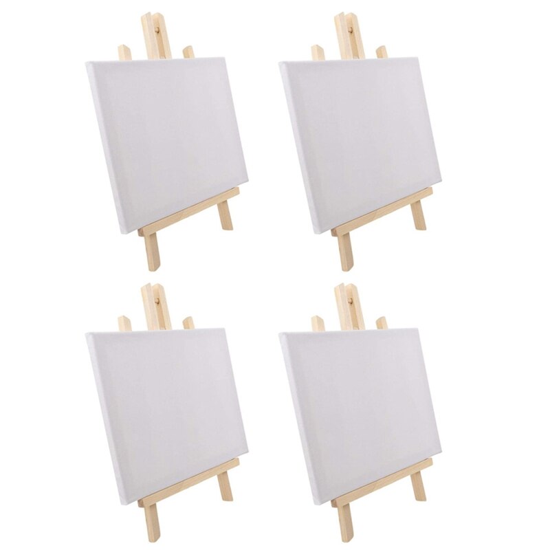 4-Piece Easel Set, 30 x 24 cm Canvas Painting and 40 x 24cm Wooden Easel, Desktop Display Painting Set: Default Title