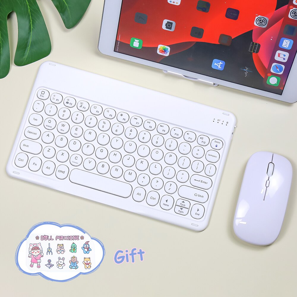 Bonito teclado y ratón para IPad, teclado inalámbrico con Bluetooth para IPad Pro Air 4, Xiaomi, Samsung, Huawei, tableta Android, IOS y Windows: White A