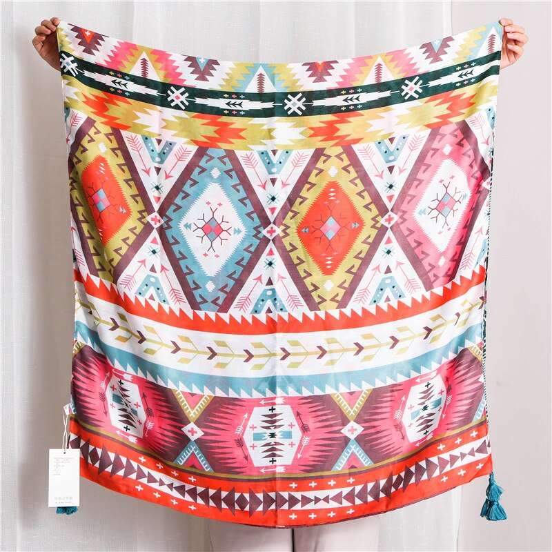 Kvinner aztec geometrisk dusk viskose sjal skjerf spania luksustrykk myk innpakning pashmina stjal foulards muslimske hijab sjaal