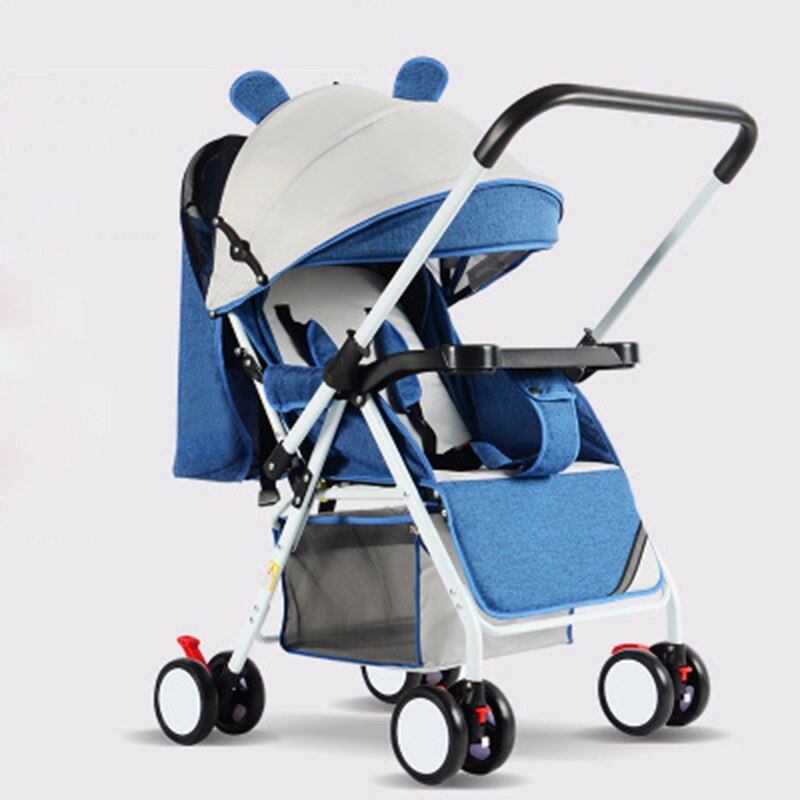 Foldable Baby Stroller Folding Pushchairs Lightweight Wheeled The Pram Portable Children's Trolley Adjustable Toddler Carriage: Blue