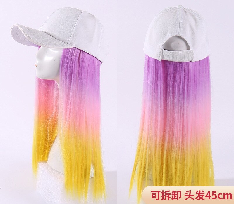 Nueva gorra de béisbol para mujer, peluca de color integrada desmontable: 2purple pink