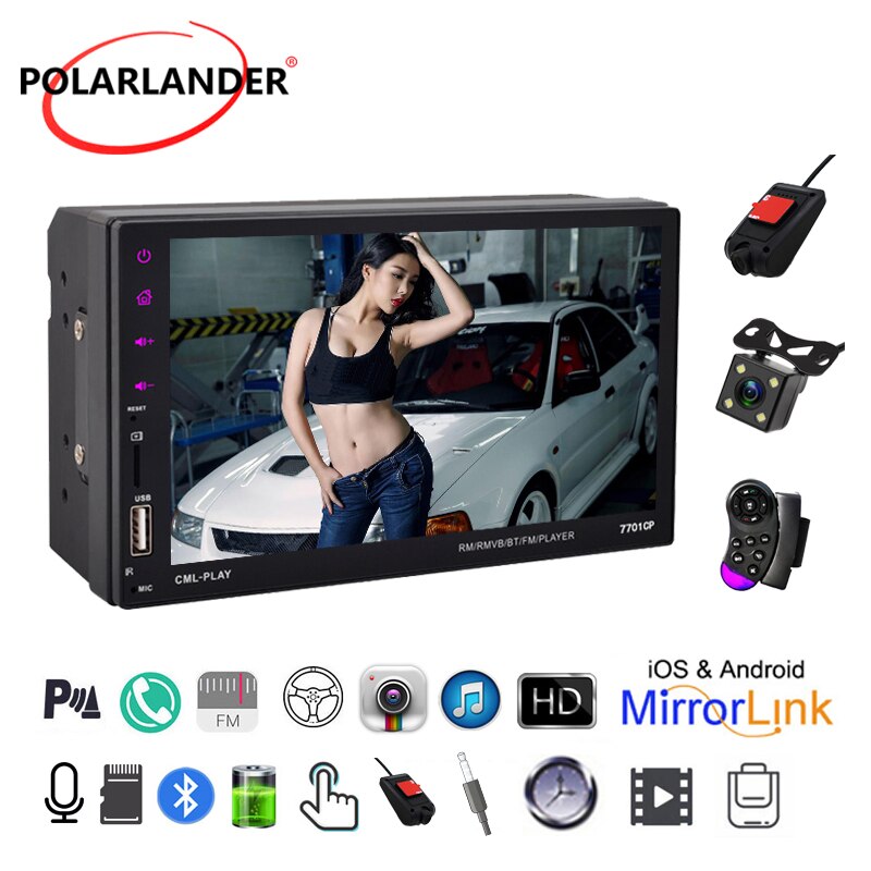 Car Radio MP5 Android Remote Control Rear View Camera AUX IN Bluetooth Mirror Link 7” ISO Full HD 2din USB FM 1024P