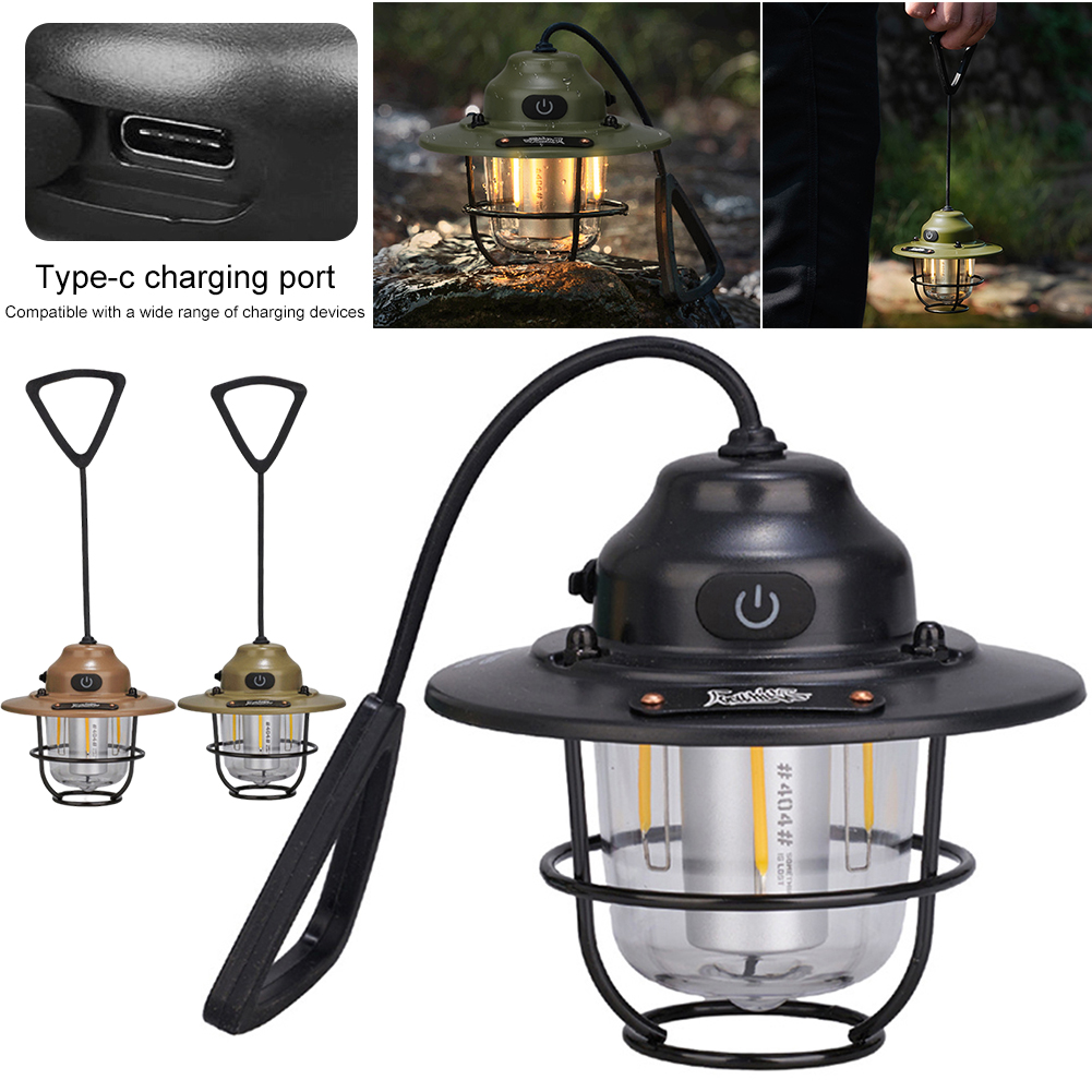Retro Draagbare Camping Lantaarn Waterdichte Tent Hanglamp Met Haak Traploos Dimmen Licht Camping Noodverlichting Indicato