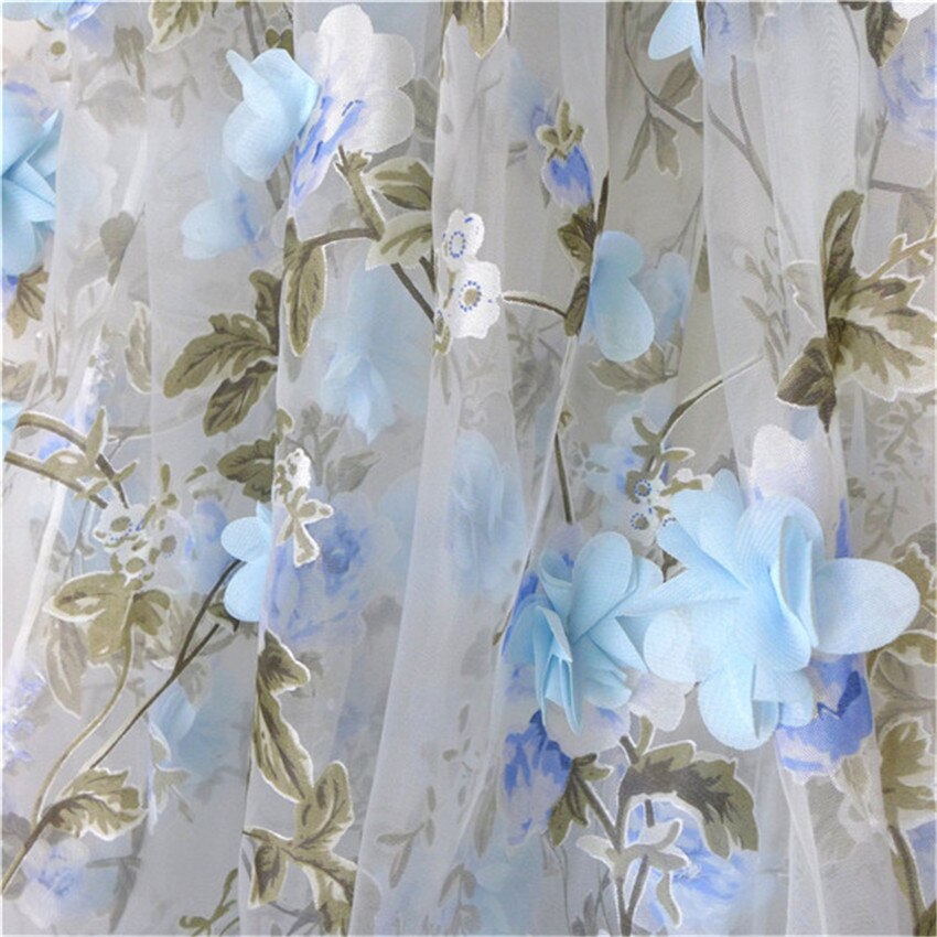 1 yard 3d blomster organza blonde stof chiffon roset applikationer til brudekjole prom kjole blonder: Blå