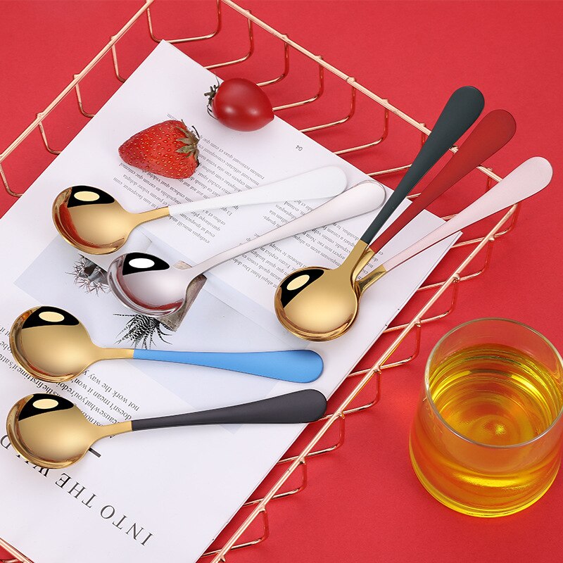 Suppeskeer glod sølv rustfrit stål rund koreansk stil te kaffeske is dessertske køkken