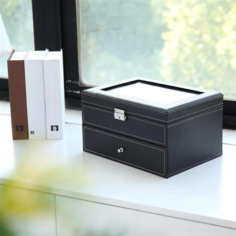 Watch Box 20 Mens Case Glass Top Display Organizer Lockable Black Home Storage ANd Organization