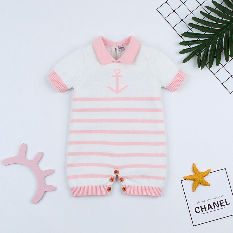 cotton knitted baby Sweater boy blue navigation theme Sweater turn down collar knitting inner clothes short sleeve boy jumpers