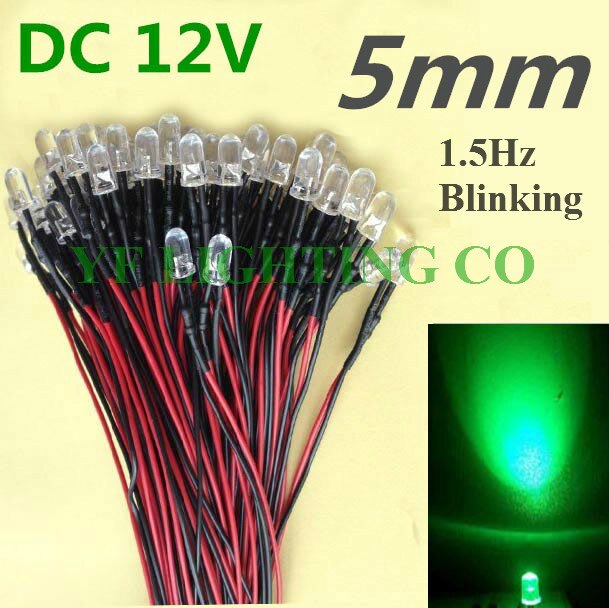 1.5Hz Blinking LED 12V Pre-wired led 5mm round yellow prewired 20cm cable for LED decoration