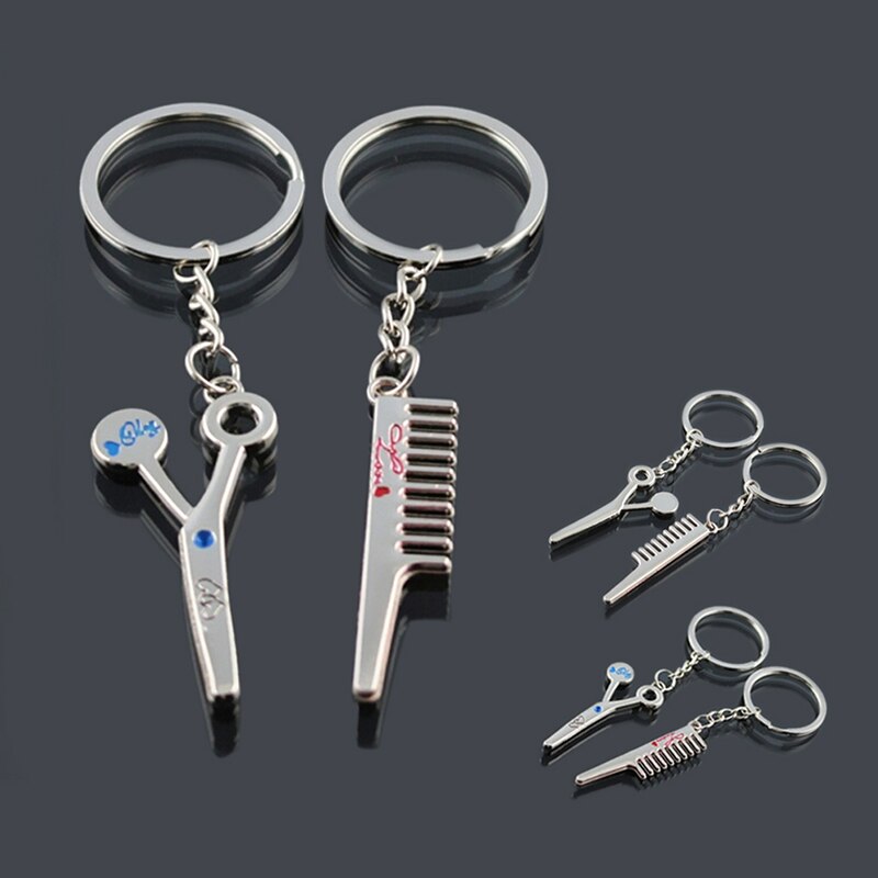 1 paire peigne ciseaux incrustation strass jouet porte-clés Couple porte-clés pochette, porte-clé couple peigne chapeau ciseaux environ 10.4cm