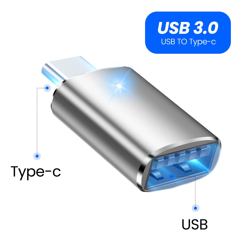 Elough OTG USB C Adapter USB 3.0 To Type C For Xiaomi Samsung USB type C Male To Micro USB Female Converter USBC OTG Connector: White 3led