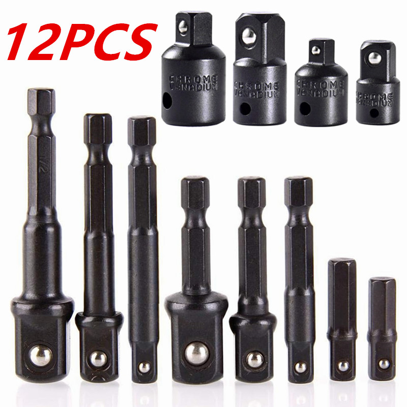 12-teiliges Schlagschrauber-Adapter- und Reduzierstück-Set, Verlängerungsset, Steckdosenbohrer-Adapter, umwandelt Bohrmaschine in Hochgeschwindigkeits-Mutternschrauber, 1/4: Black
