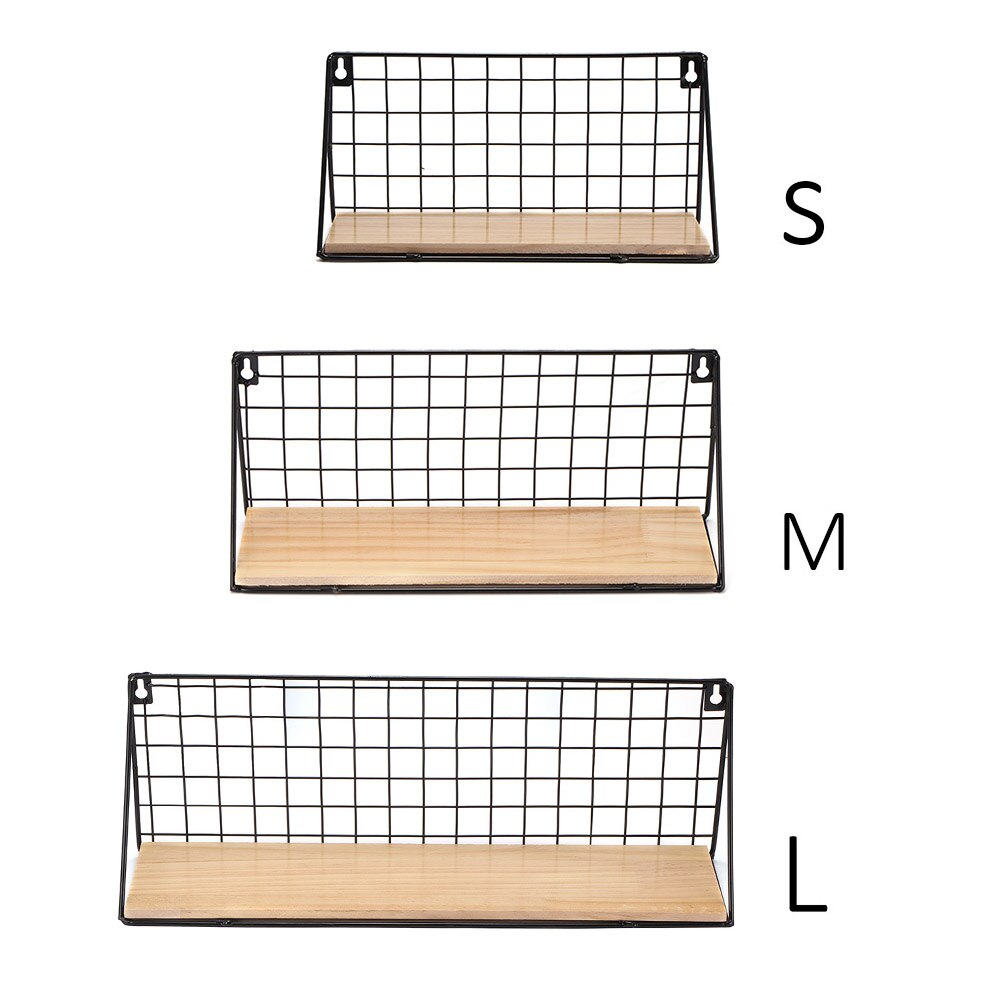 Sort vægmonteret hængestativ trådhylde opbevaringsholder til køkken stue hjemmekontor indretning jern træ 1pc