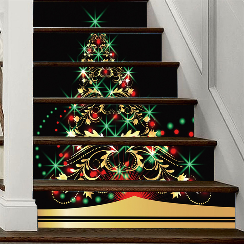 Autocollants muraux créatifs escalier | Autocollants trapèces de noël, autocollant de Simulation 3D d'escalier, autocollant de décoration imperméable, bricolage