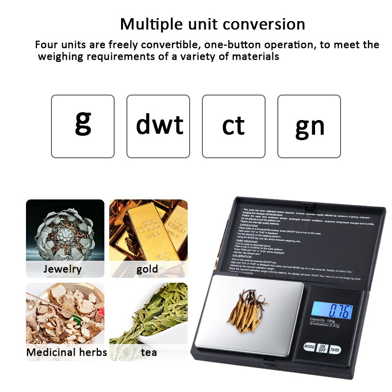 0,01/0,1g de alta precisión Digital de cocina escala de 100g-1000g LCD Mini Balanza de bolsillo de ponderación Gram Escala electrónica de la joyería de oro