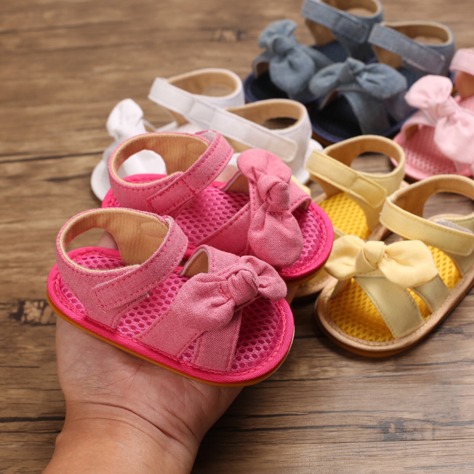 Baby Mädchen Sommer Bownot Sandalen Atmungsaktive Sanft Sohle Nicht-Unterhose Offene spitze Wohnungen Kleinkind Vor-Wanderer Baby Schuhe