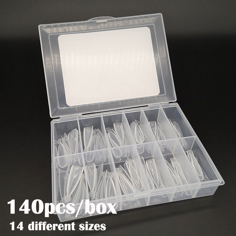 Kit de moldes para puntas de uñas, gel acrílico de construcción rápida, UV, plástico de buena , para extensión de uñas, estilo francés,: D 140pcs with box