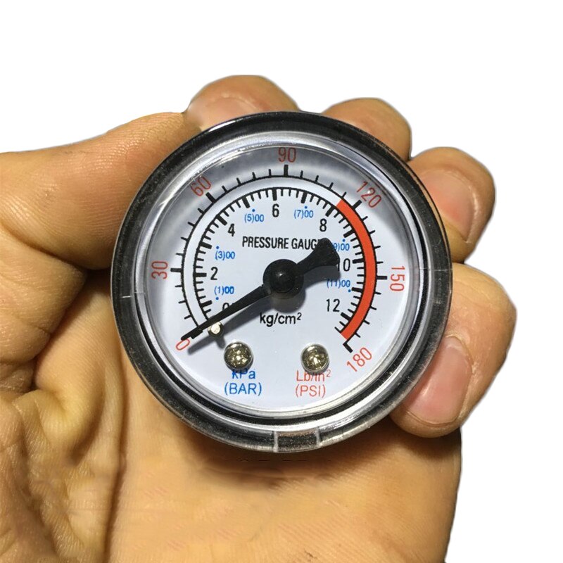 Manometer achterop gemonteerde zwarte luchtcompressor pneumatische hydraulische vloeistof manometer manometer draad 37#