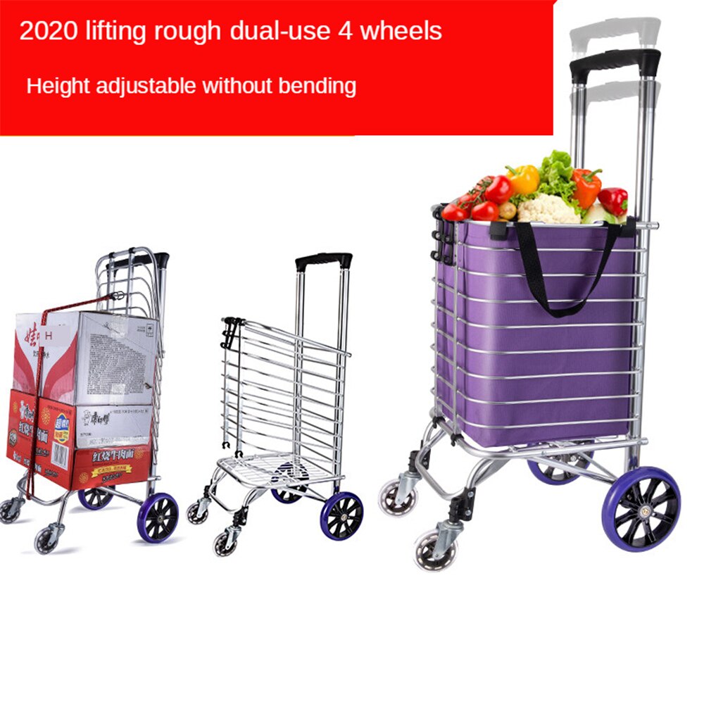 B-LIFE Step Up Foldable Grocery Shopping Cart Dolly Stair Climber Utility Trolley Tote Bag Quiet Rubber Wheels Flexible Handle: 4 wheel