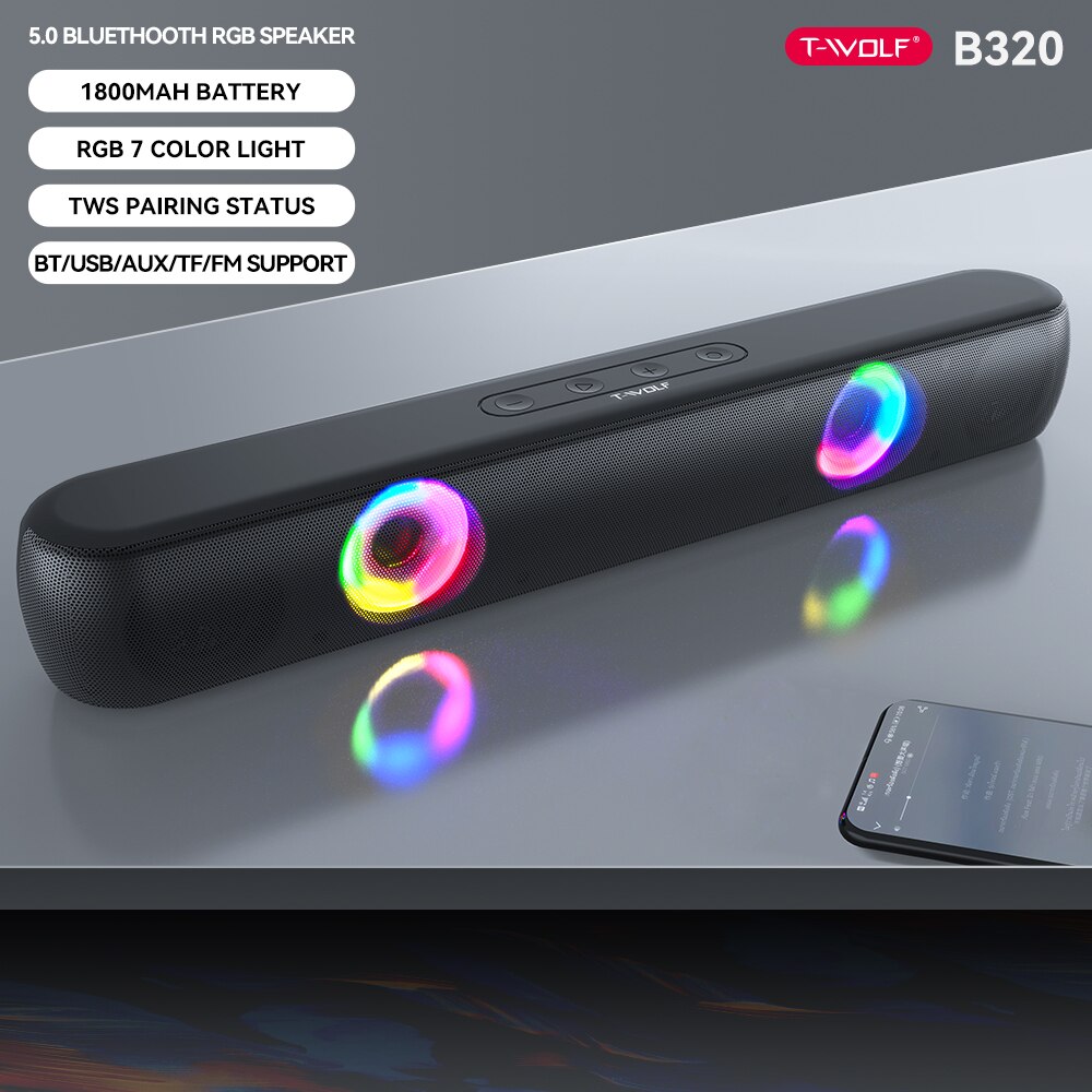 RGB Bluetooth 5.0 głośnik 3D Surround Soundbar przewodowe głośniki komputerowe Subwoofer Stereo Sound bar do laptopa PC teatr TV Aux: Default Title