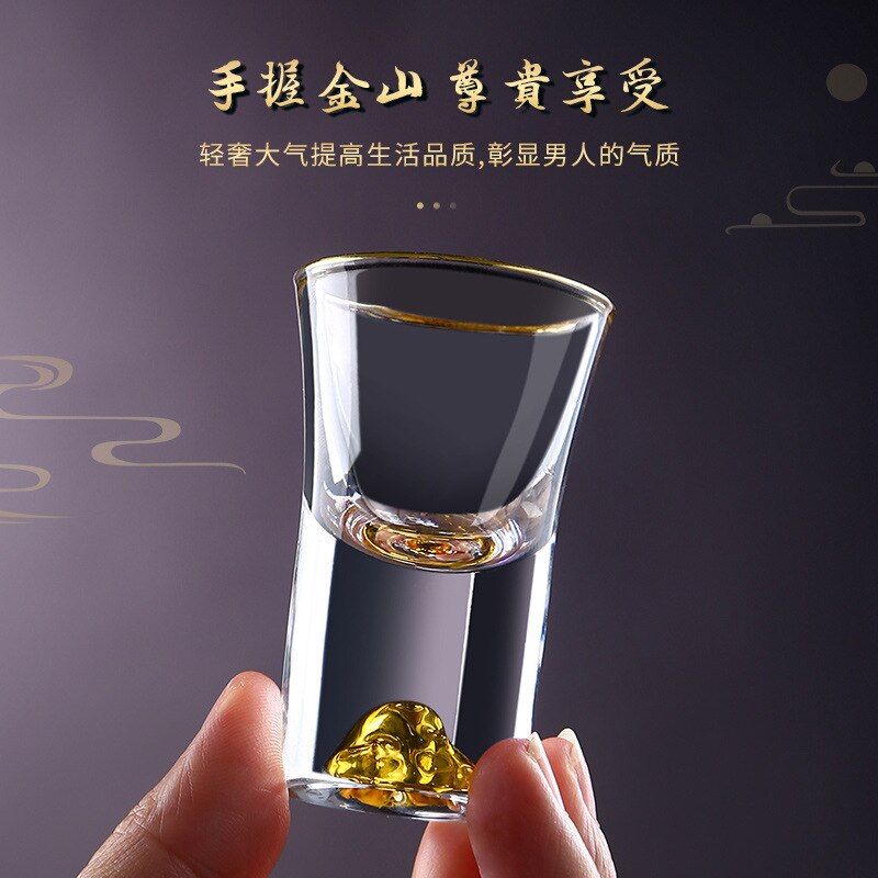 6pcs/lot Tibetan Gold Cup Shot Glass High-grade Crystal Glass Cup Gold Foil Cup Spirit Small Glass.
