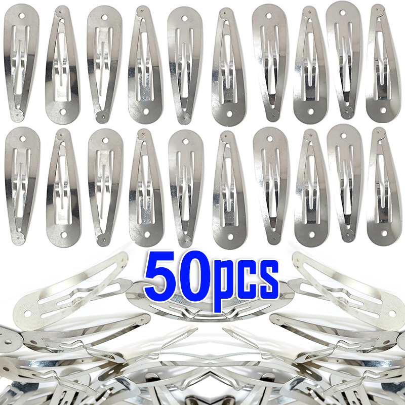 50pcs Y2K Silver Hair Clips BB Snap Clip Hairpins Base for DIY Handmade Barrettes Styling Tools Women Girl Hair Accessories