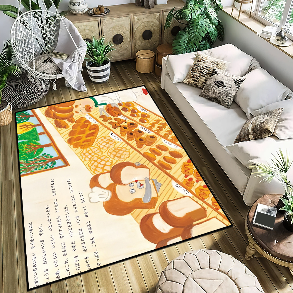 Alfombra de puerta antideslizante de dibujos animados, alfombra de cocina lavable, pan, lindo ladrón, sala de estar, pasillo, decoración de baño
