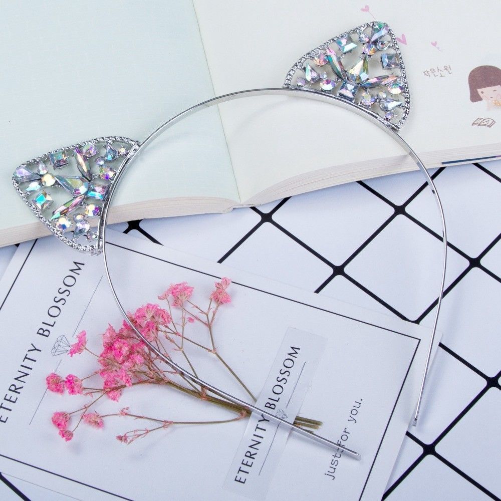 Diadema con orejas de gato para niñas y niños, diadema de Metal con diamantes de imitación, disfraz de Cosplay