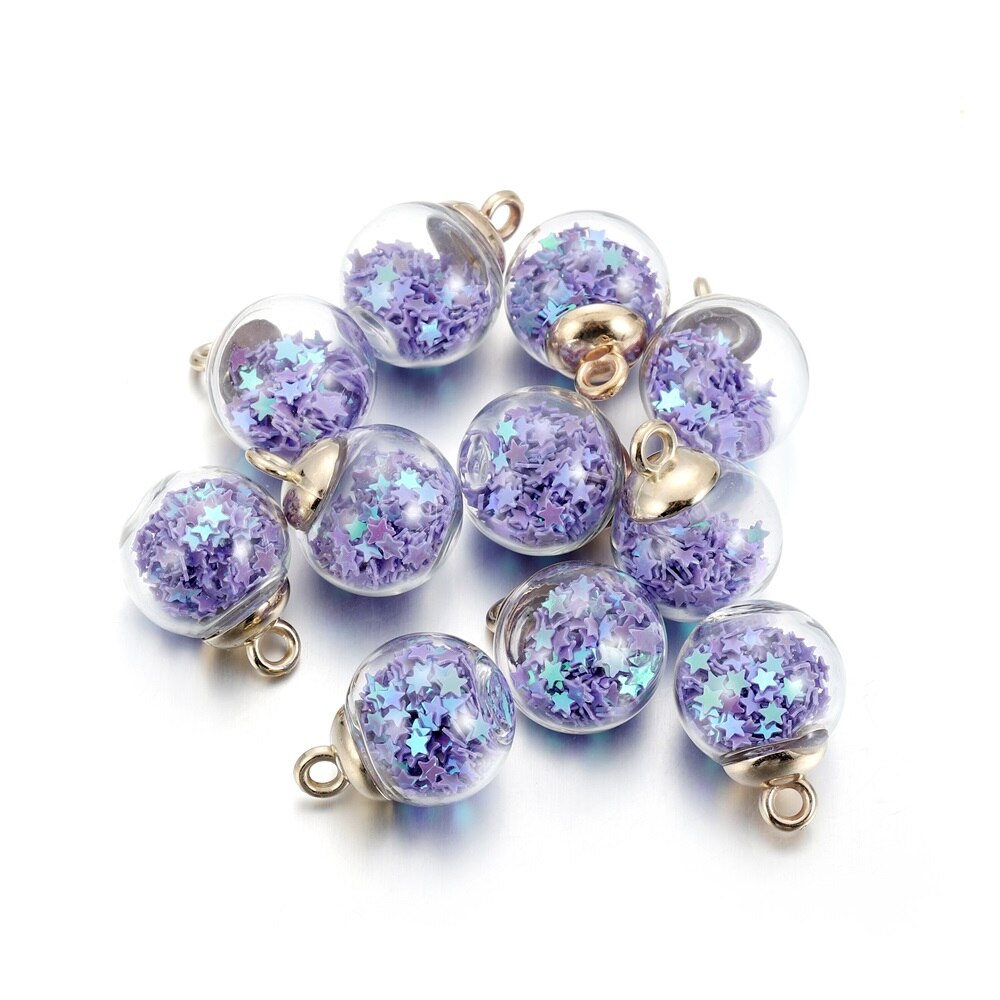10 Uds. De cuentas de estrella de bola transparente de cristal de 16mm, dijes de lentejuelas, colgante para pulsera, collar, accesorios para hacer joyería DIY: Chapado en zinc blanco y azul