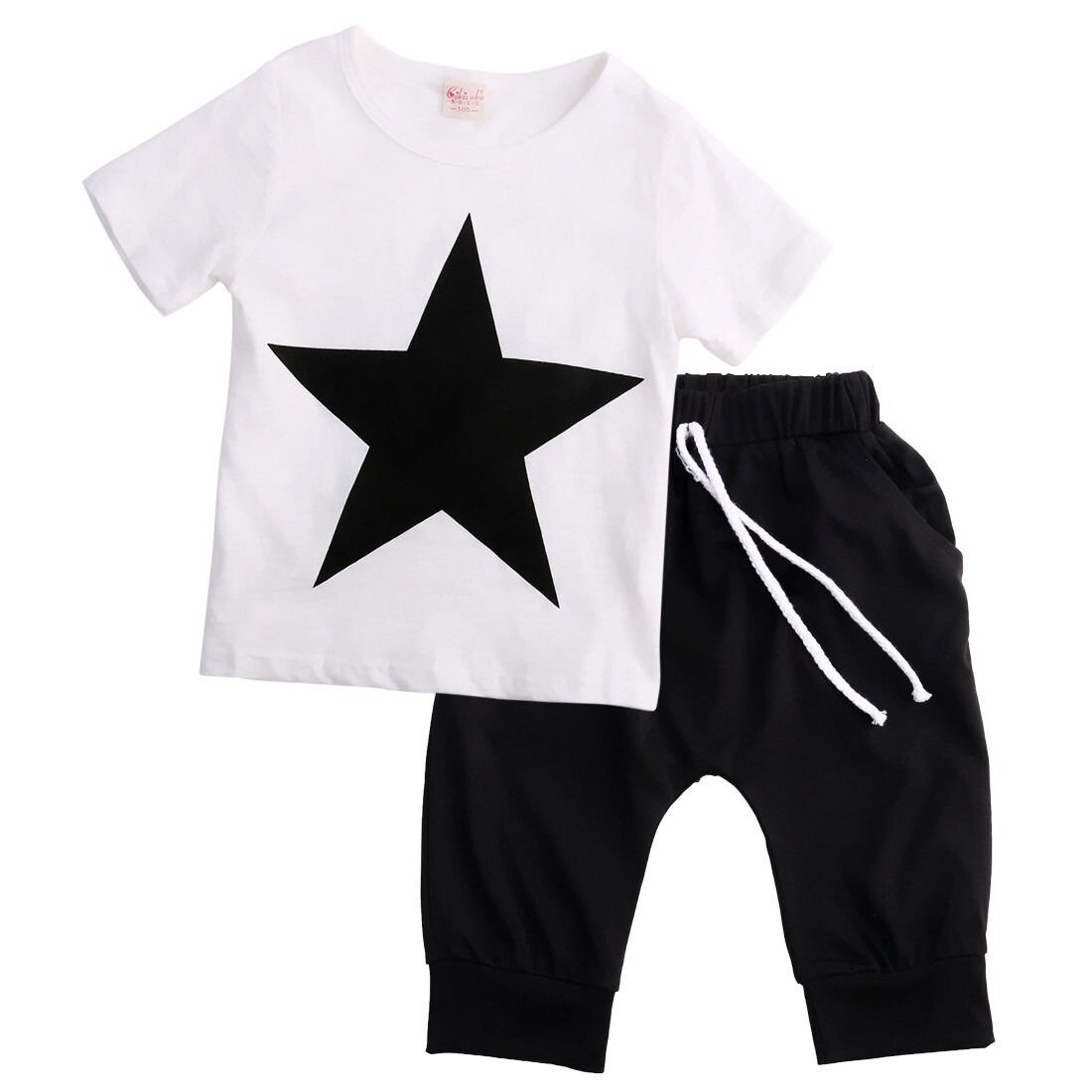 Sommer småbørn børn baby dreng tøj stjerne t shirt toppe harem bukser 2 stk outfits sæt tøj 2-7t: 3t