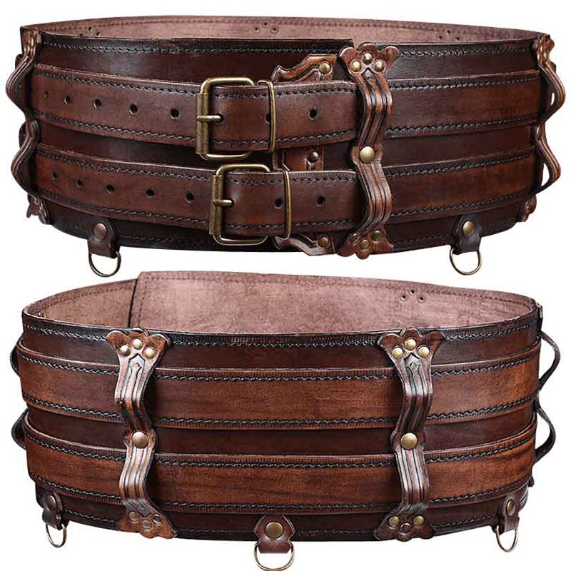 Arnés Medieval de cuero vikingo para hombre y mujer, accesorio para la cintura, correa doble celta, faja Steampunk