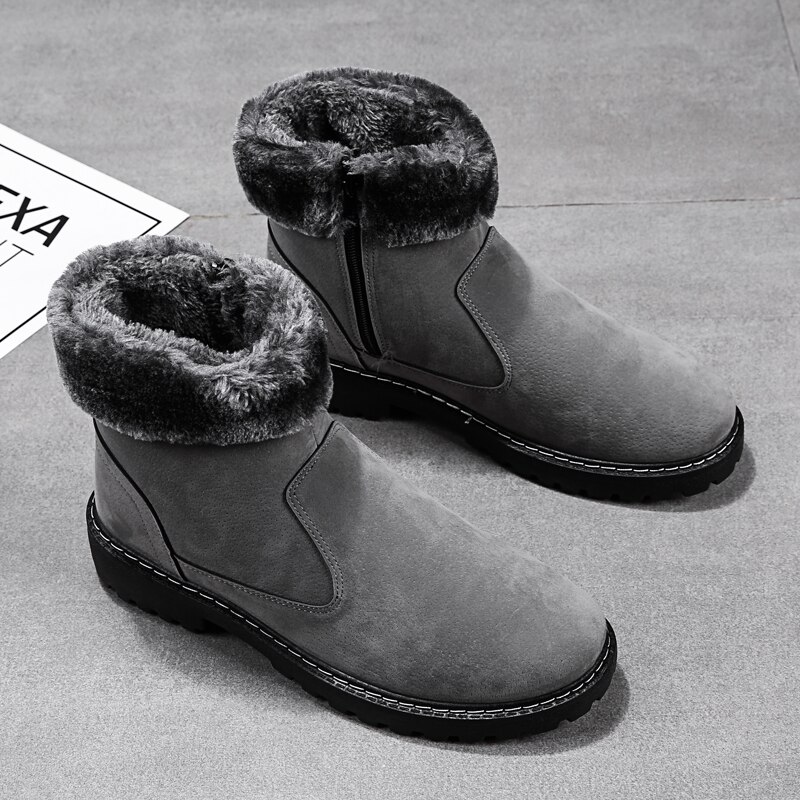 Klassieke Mode Mannen Enkel Echt Leer Snowboots Shearling Wol Bont Gevoerde Winter Laarzen Houden Warme Schoenen Waterdicht Grijs: gray / 39