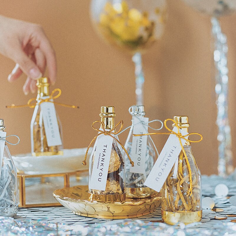 12 Stuks Dank U Plastic Snoep Doos Diy Champagne Fles Plastic Doos Baby Douche Bruiloft Gunst Geschenkdozen Party Decoratie supply