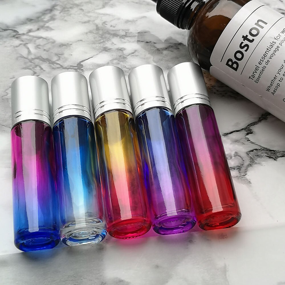 10ml gradient farve æterisk olie parfume flaske rullekugle tyk glas rulle på holdbar til rejse kosmetik beholder