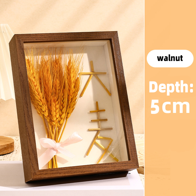 3D-Fotorahmen aus Holz, getrocknete Blumen, Probenhalter, handgefertigt, DIY-Handarbeit, Anzeige, Bilderrahmen, Heimdekoration, Tiefe 3 cm: 6 Zoll / Licht Grau