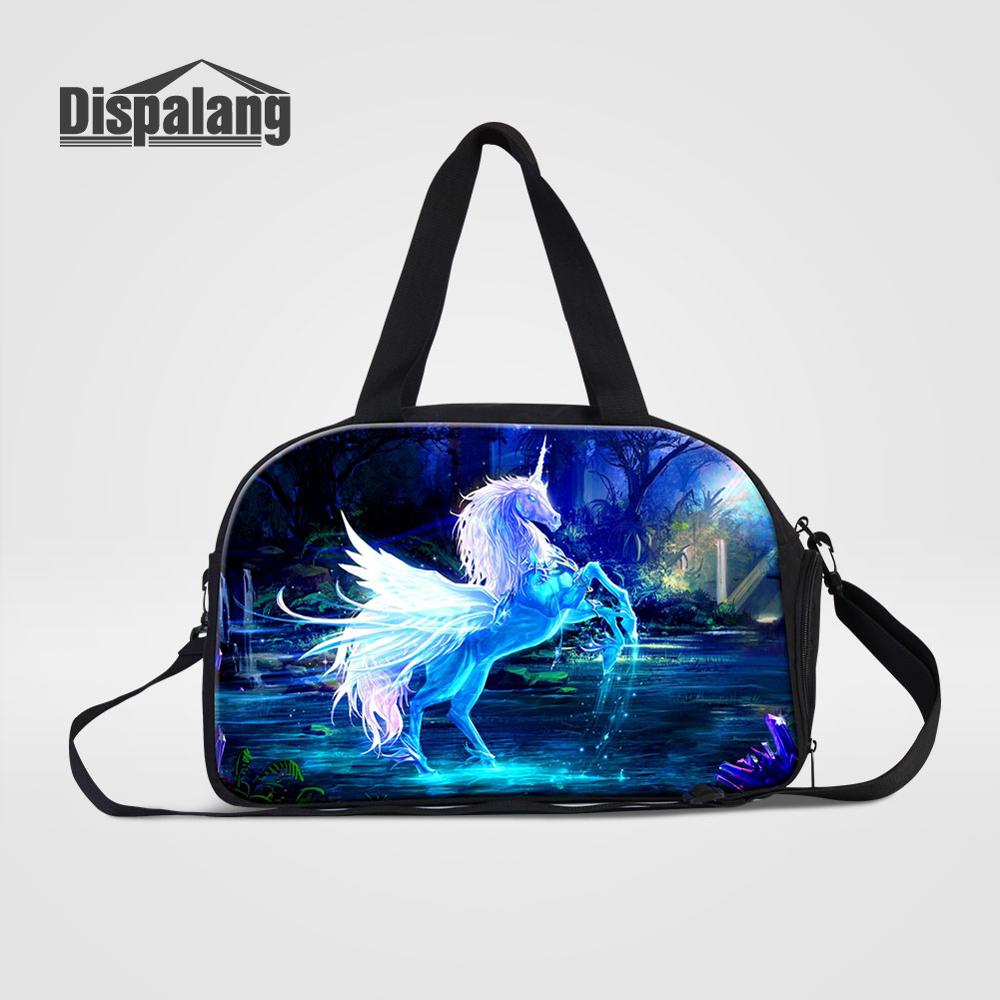 Dispalang-bolsa de viaje de gran capacidad con estampado de unicornio, bolsa de lona de viaje con almacenamiento independiente de zapatos, bolso de hombro para fin de semana: Marrón