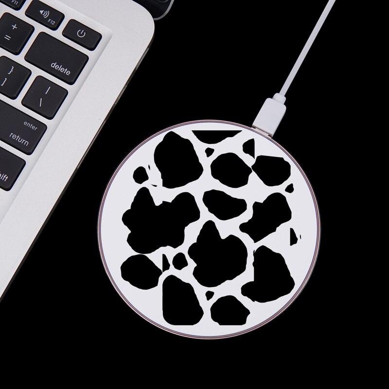 Cow Symbol Pattern Print 10W Fast Wireless Charger for Samsung Galaxy S10 Note 9 USB Qi Charging Pad for IPhone 11 X Airpods2